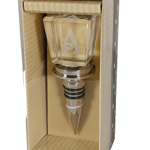 Initial Monogram Letter A Bottle Stopper Cypress Home Crystal Etch Wine Barware - Picture 2 of 5